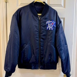 Navy Blue UK Embroidered Reversible Leather/Nylon Jacket
